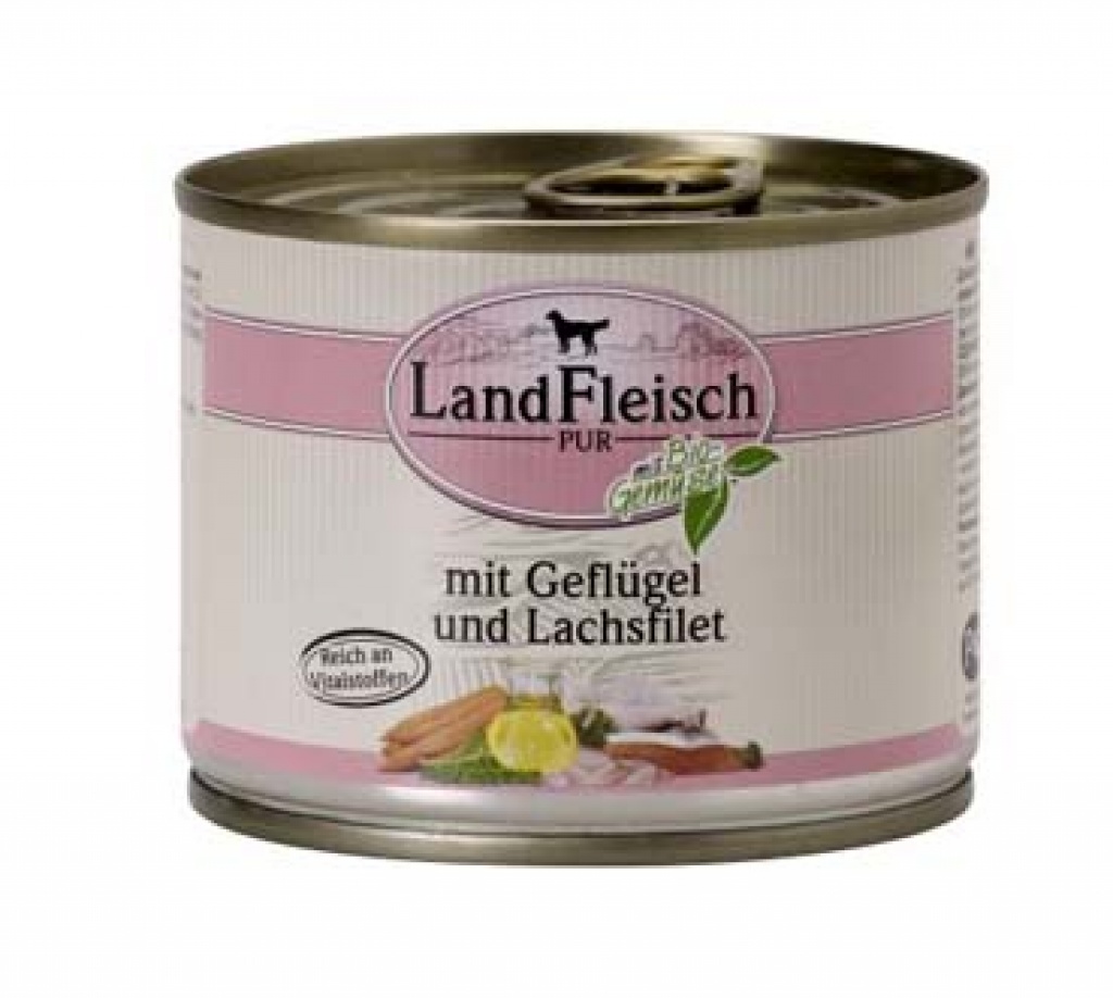 LandFLEISCH Hundefutter Dog Pur Geflügel und Lachsfilet 195g - Tiernahrung - Bruckmühl