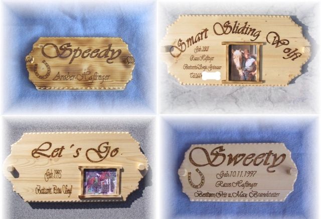 Boxen/Stalltafel aus Holz und mit einem Foto - Zubehoer für Haustiere - st.veit