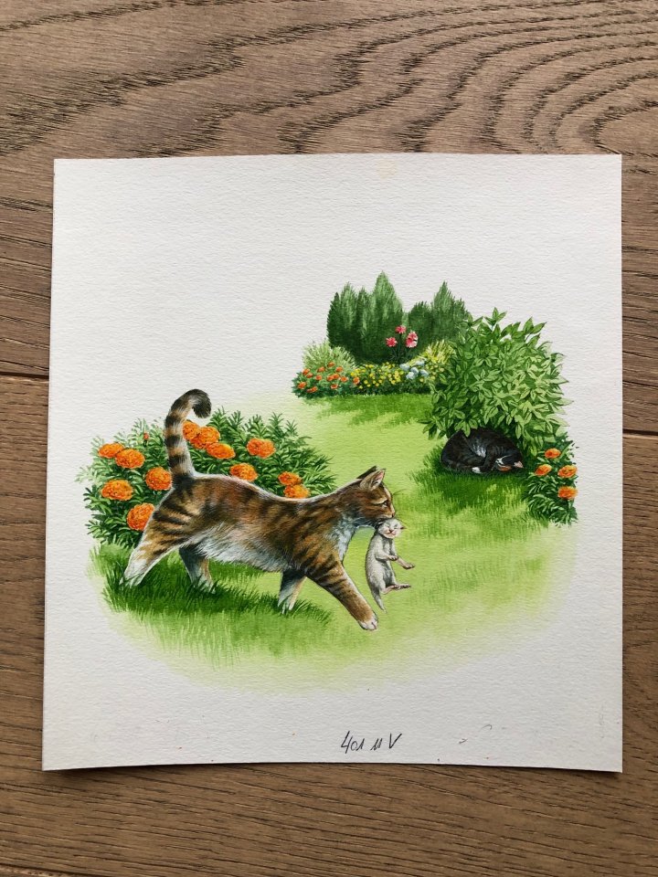 Original kleines Bild Katzen, handgemalt - Tierbuecher - Stuttgart